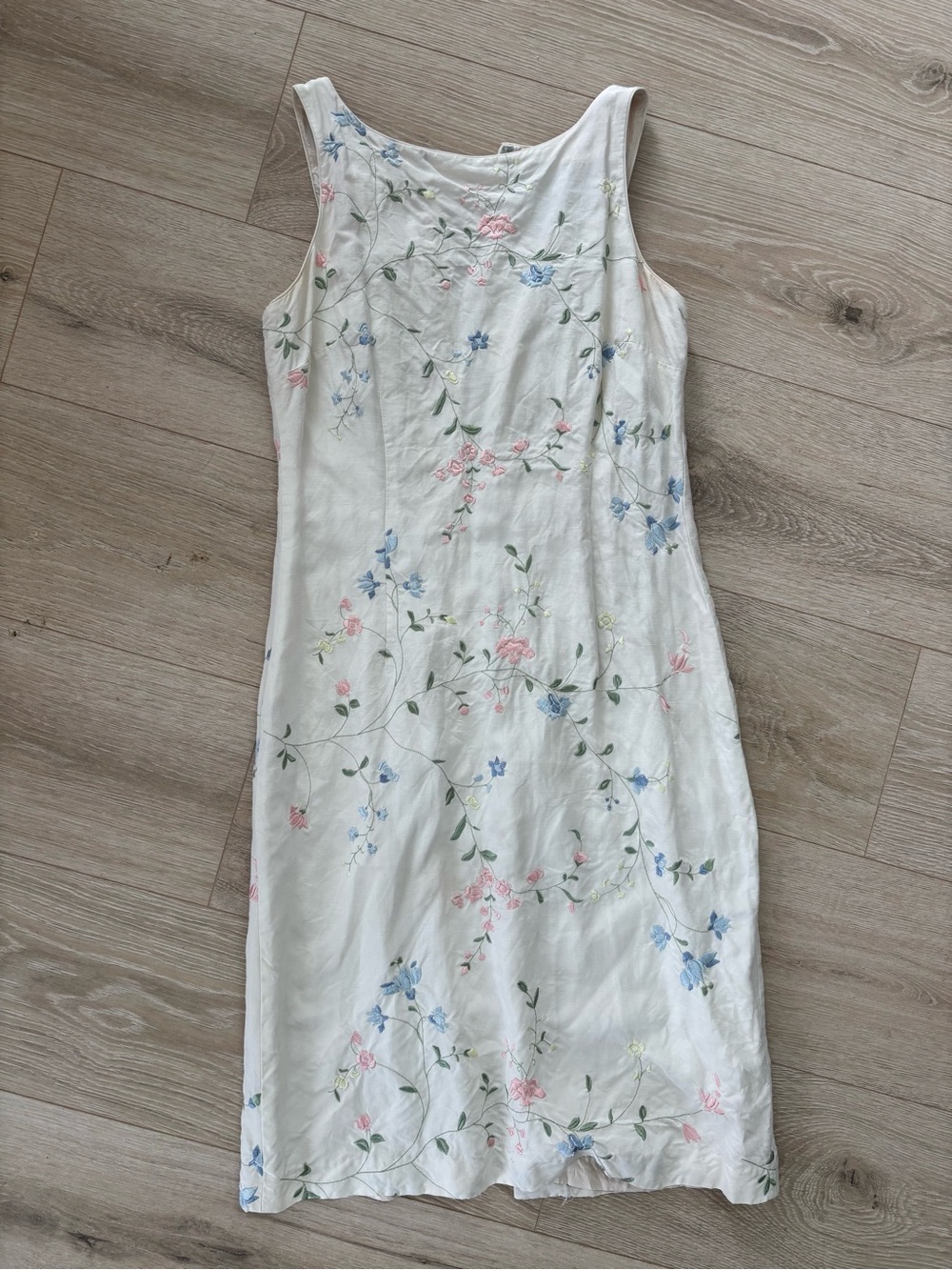 Vintage 90s Floral Linen Silk Dress Embroidered floral dress